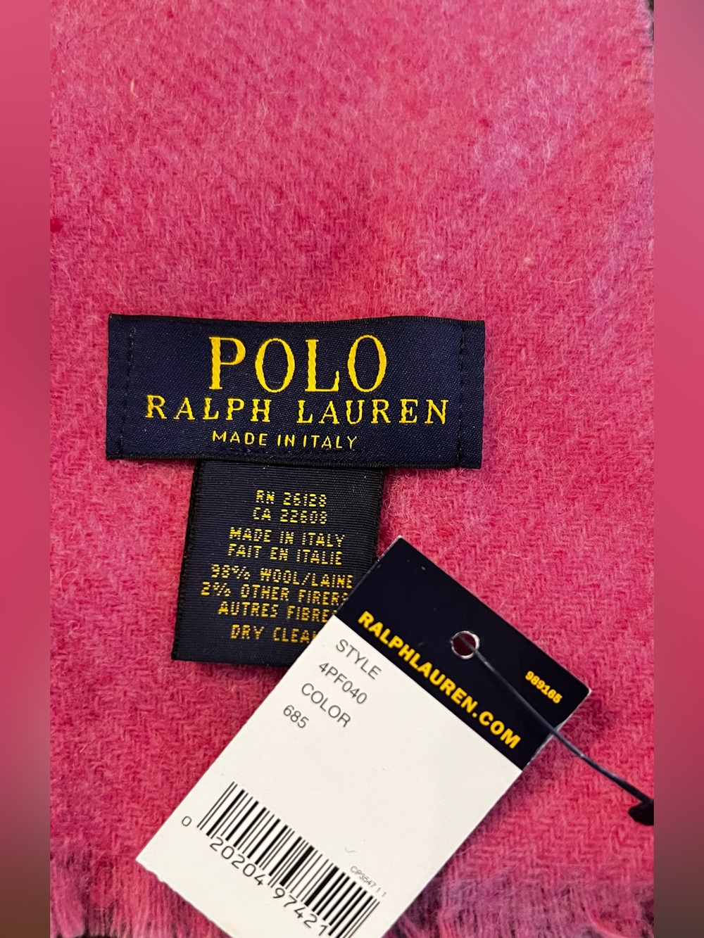 Polo by Ralph Lauren Pink Wool Blend Scarf with Tag